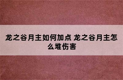 龙之谷月主如何加点 龙之谷月主怎么堆伤害